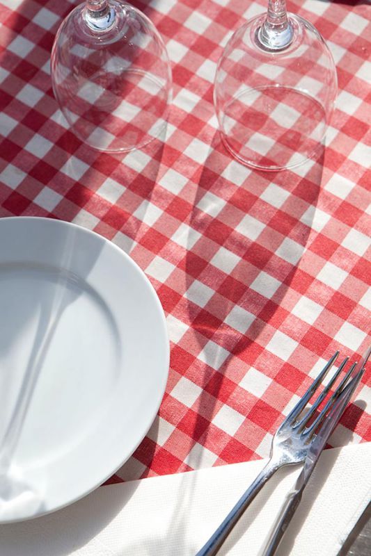 Servicio de comedor con mantel de cuadros